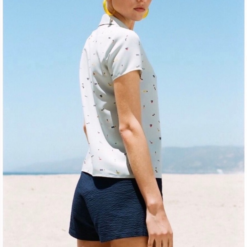 STAUD swimmers print blue short sleeve button down